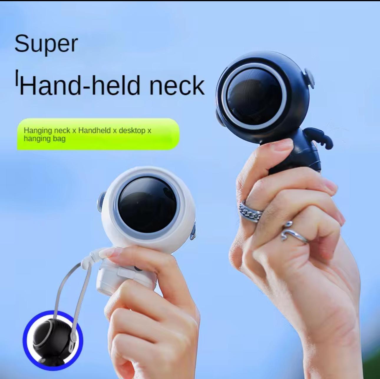 Portable Neck Fan, Powerful Handheld Fan, 3 Speeds USB Rechargeable, Astronaut Design (Black)