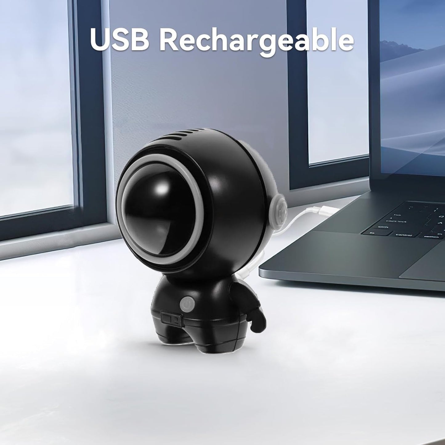 Portable Neck Fan, Powerful Handheld Fan, 3 Speeds USB Rechargeable, Astronaut Design (Black)