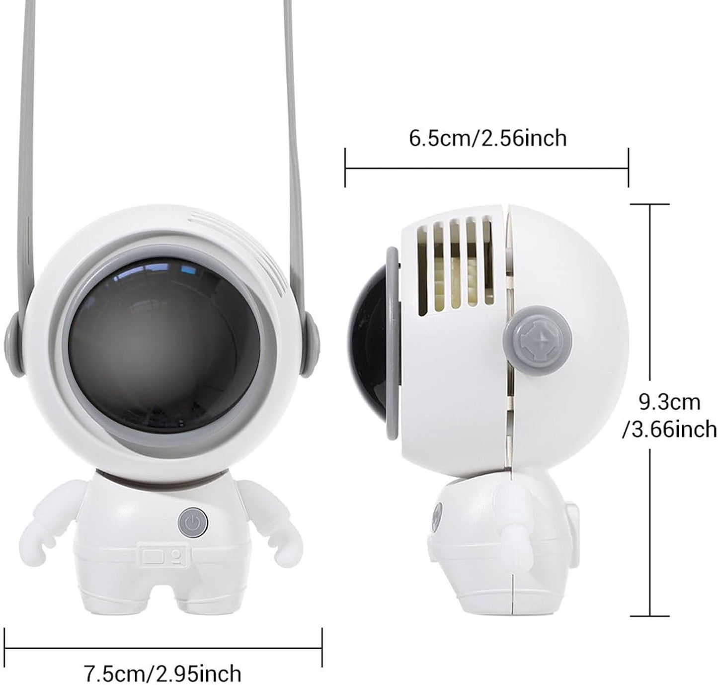 Portable Neck Fan, Powerful Handheld Fan, 3 Speeds USB Rechargeable, Astronaut Design (Black)